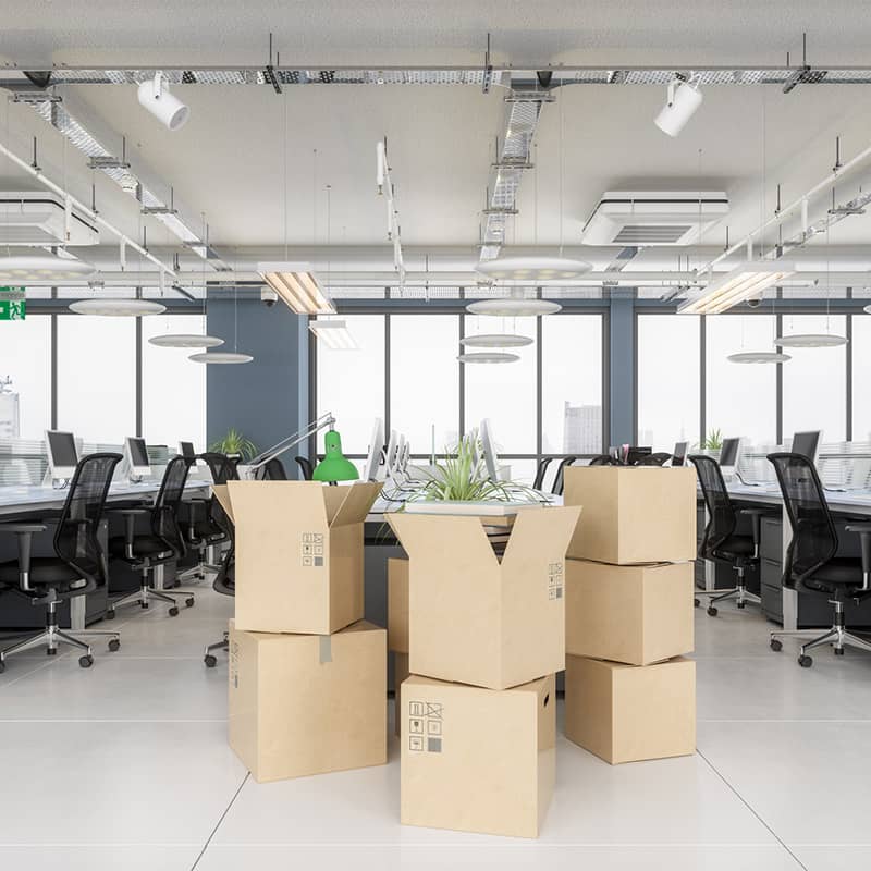 An office in the middle of being packed up.